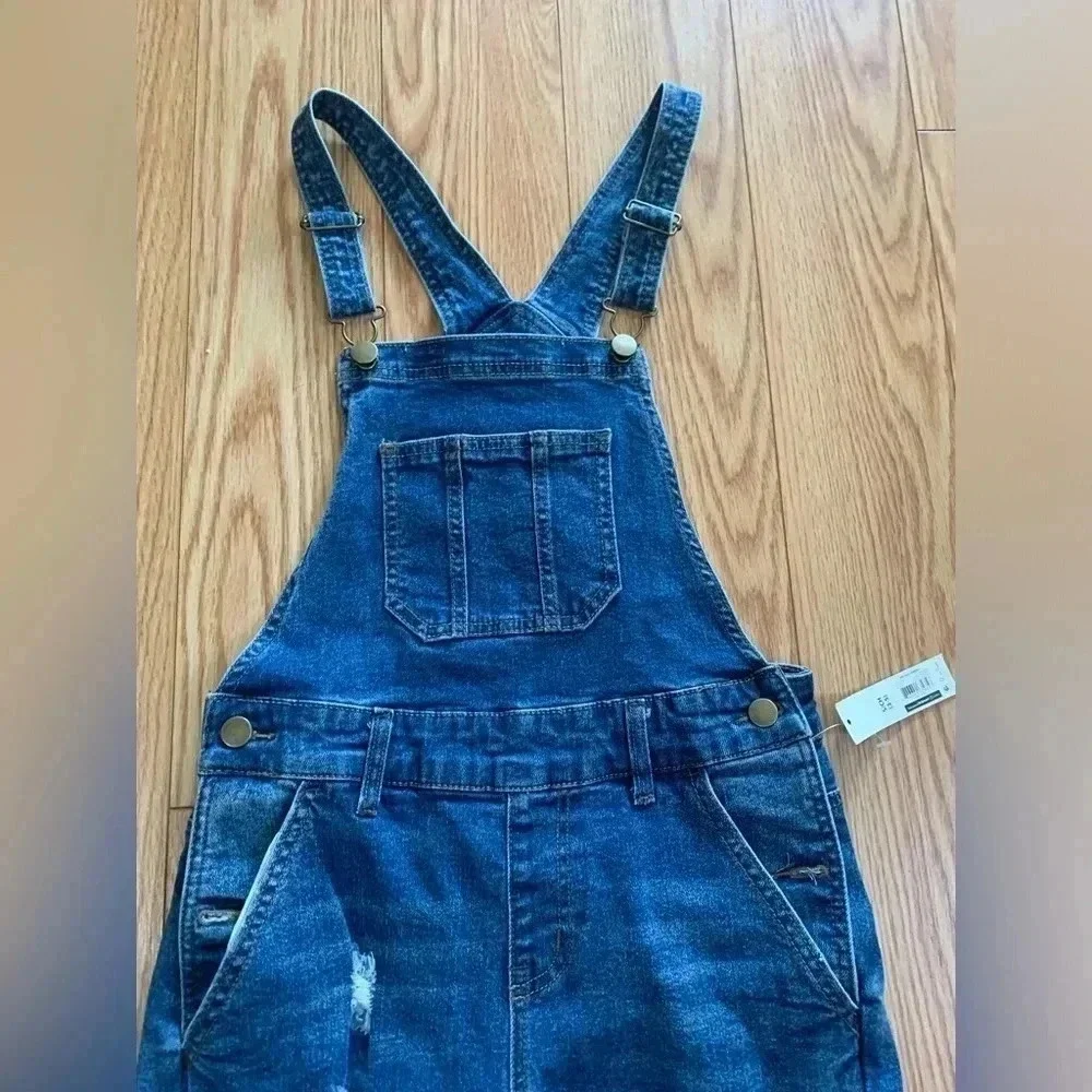 NEW NO BOUNDARIES OVERALL JEANS BLUE SIZE  SMALL 3-5 DESTROYED - Picture 6 of 8